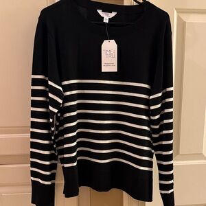 Time and Tru Women's Sweater in Black with White Stripes